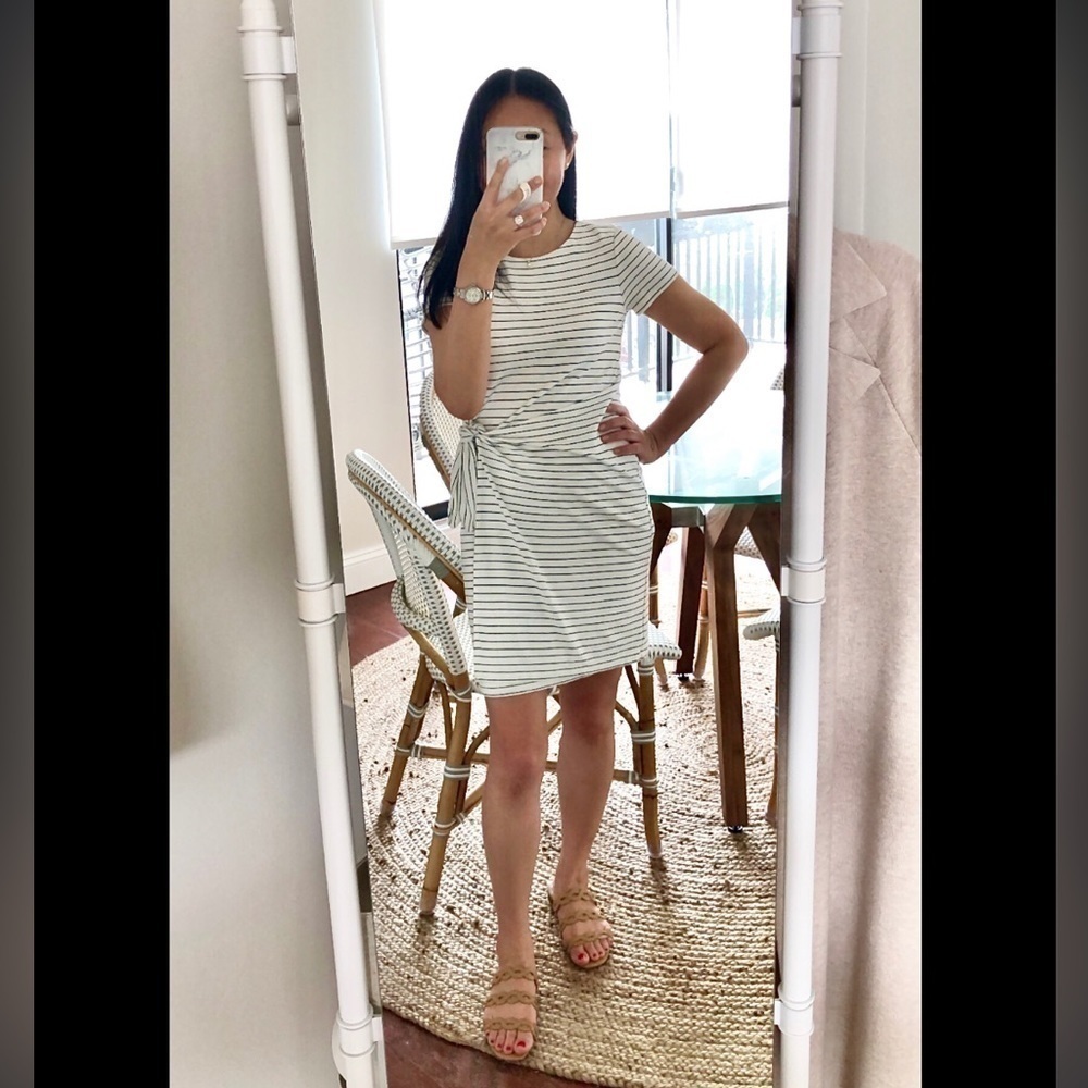 New NWT Ann Taylor Off White and Navy Blue Striped Dress